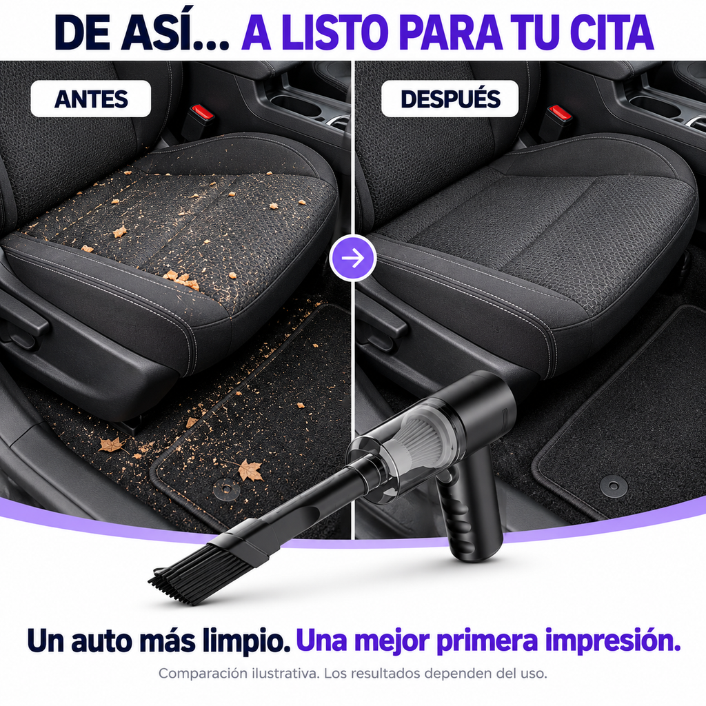 Comparación ilustrativa del mismo asiento con migas antes y después de aspirar