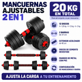 Ficha técnica de kit de mancuernas ajustables 2 en 1, 20 kg totales
