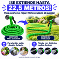 Manguera verde extensible hasta 22,5 metros: compacta y extendida con agua